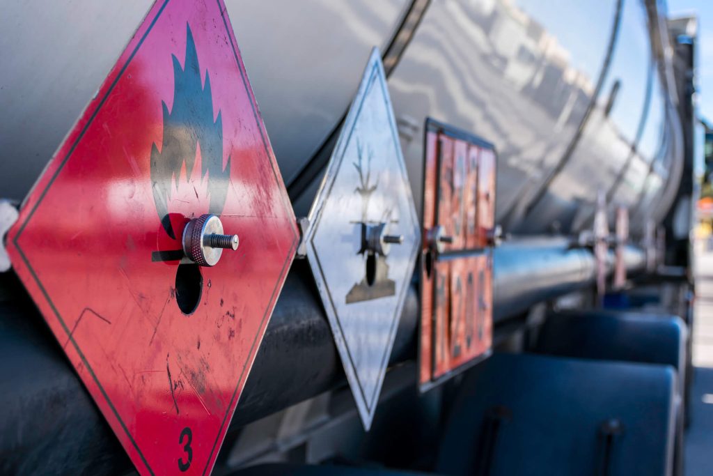 Dangerous Substance signage on lorry cargo